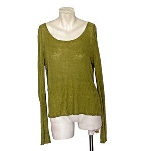 🖤EILEEN FISHER womens M Green 100% LINEN Pullover Sweater Quiet Luxury Preppy